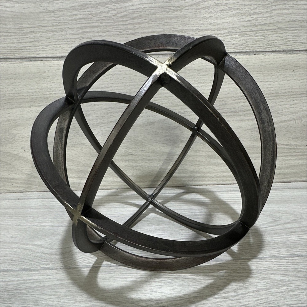 Black/Brown 10" Metal Geometric Orb Sphere Sculpture Modern Freestanding